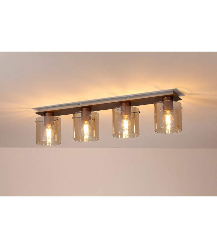 Ghent Linear Ceiling Flush 4 Light Flush Fitting Mocha/Amber Glass-3