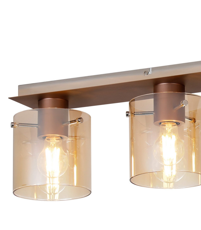 Ghent Linear Ceiling Flush 4 Light Flush Fitting Mocha/Amber Glass-5