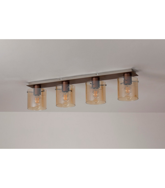 Ghent Linear Ceiling Flush 4 Light Flush Fitting Mocha/Amber Glass-7