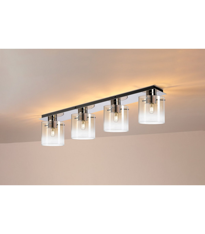 Ghent Linear Ceiling Flush 4 Light Flush Fitting Polished Nickel/Black/Amber Fade Glass-3