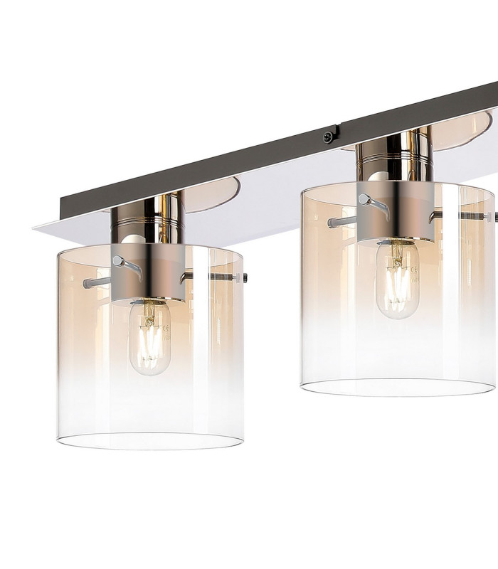 Ghent Linear Ceiling Flush 4 Light Flush Fitting Polished Nickel/Black/Amber Fade Glass-5
