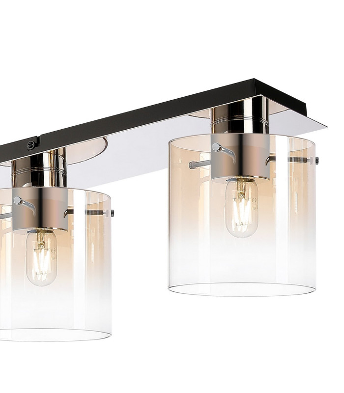 Ghent Linear Ceiling Flush 4 Light Flush Fitting Polished Nickel/Black/Amber Fade Glass-6