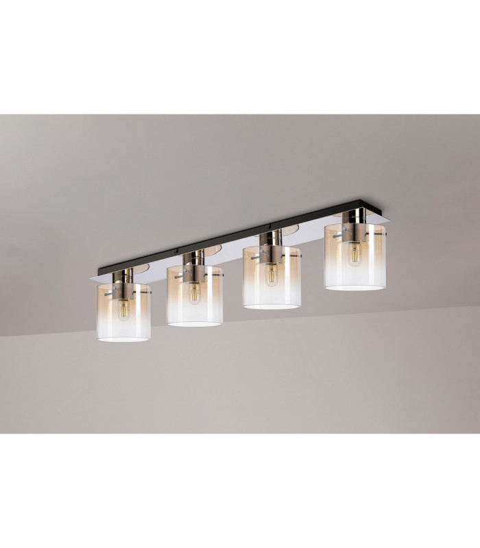 Ghent Linear Ceiling Flush 4 Light Flush Fitting Polished Nickel/Black/Amber Fade Glass-7