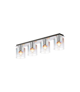 Ghent Linear Ceiling Flush 4 Light Flush Fitting Polished Nickel/Black/Iridescent Fade Glass-1