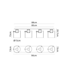 Ghent Linear Ceiling Flush 4 Light Flush Fitting Polished Nickel/Black/Iridescent Fade Glass-2