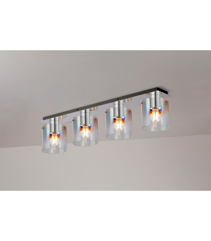 Ghent Linear Ceiling Flush 4 Light Flush Fitting Polished Nickel/Black/Iridescent Fade Glass-3