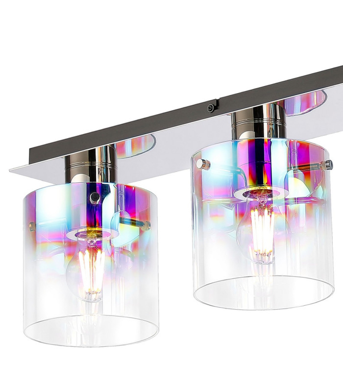 Ghent Linear Ceiling Flush 4 Light Flush Fitting Polished Nickel/Black/Iridescent Fade Glass-5
