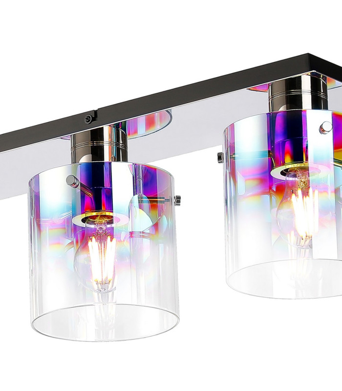 Ghent Linear Ceiling Flush 4 Light Flush Fitting Polished Nickel/Black/Iridescent Fade Glass-6