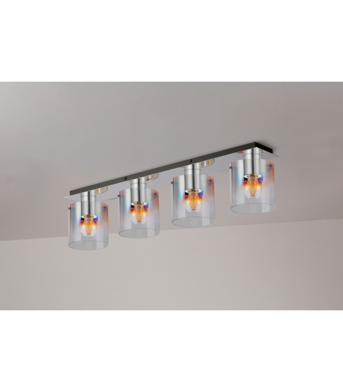 Ghent Linear Ceiling Flush 4 Light Flush Fitting Polished Nickel/Black/Iridescent Fade Glass-7
