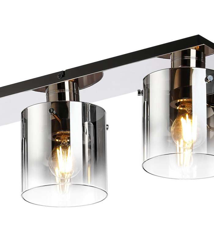 Ghent Linear Ceiling Flush 4 Light Flush Fitting Polished Nickel/Black/Smoke Fade Glass-6