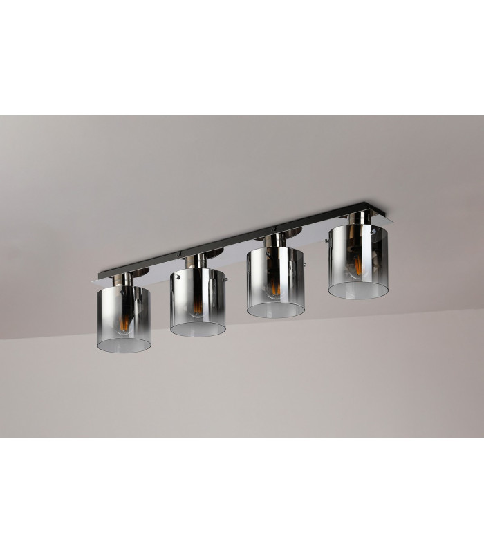 Ghent Linear Ceiling Flush 4 Light Flush Fitting Polished Nickel/Black/Smoke Fade Glass-7