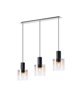 Ghent Linear Pendant 3 Light Adjustable E27 Black/Amber Fade Glass-1
