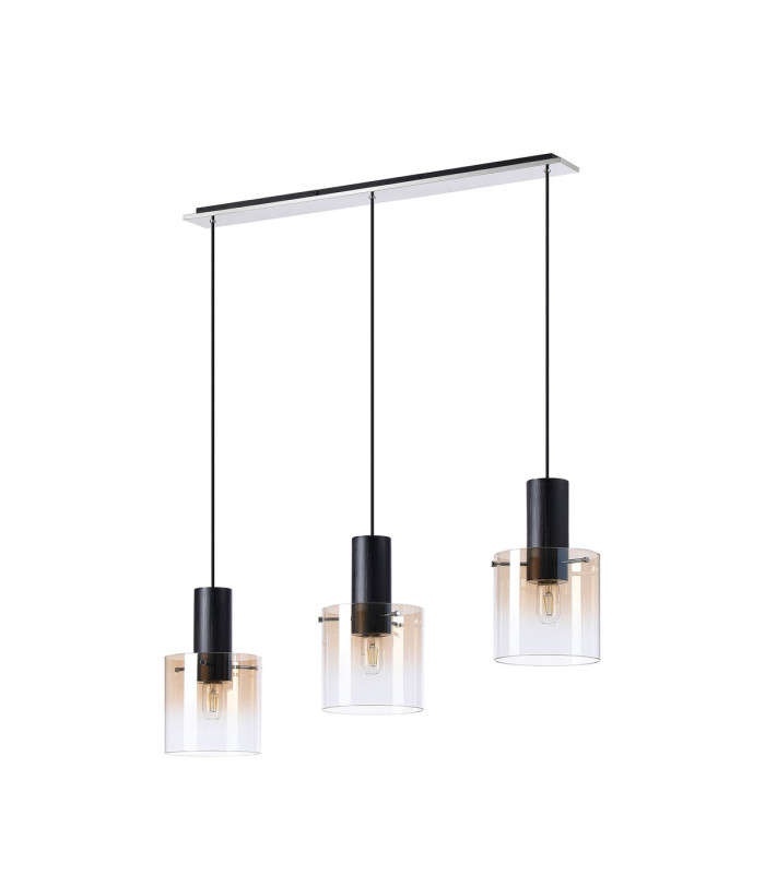 Ghent Linear Pendant 3 Light Adjustable E27 Black/Amber Fade Glass-4