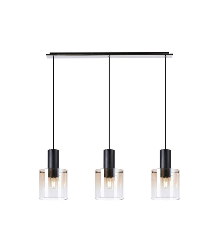 Ghent Linear Pendant 3 Light Adjustable E27 Black/Amber Fade Glass-5