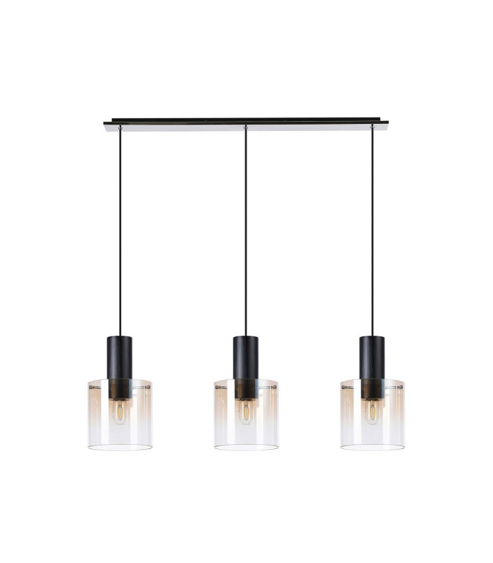 Ghent Linear Pendant 3 Light Adjustable E27 Black/Amber Fade Glass-6