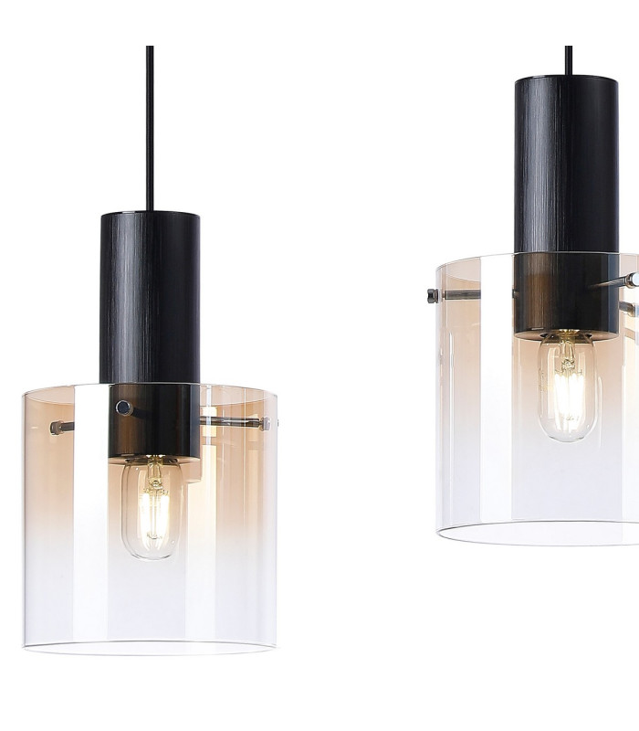 Ghent Linear Pendant 3 Light Adjustable E27 Black/Amber Fade Glass-8
