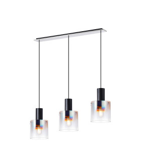 Ghent Linear Pendant 3 Light Adjustable E27 Black/Iridescent Fade Glass-1