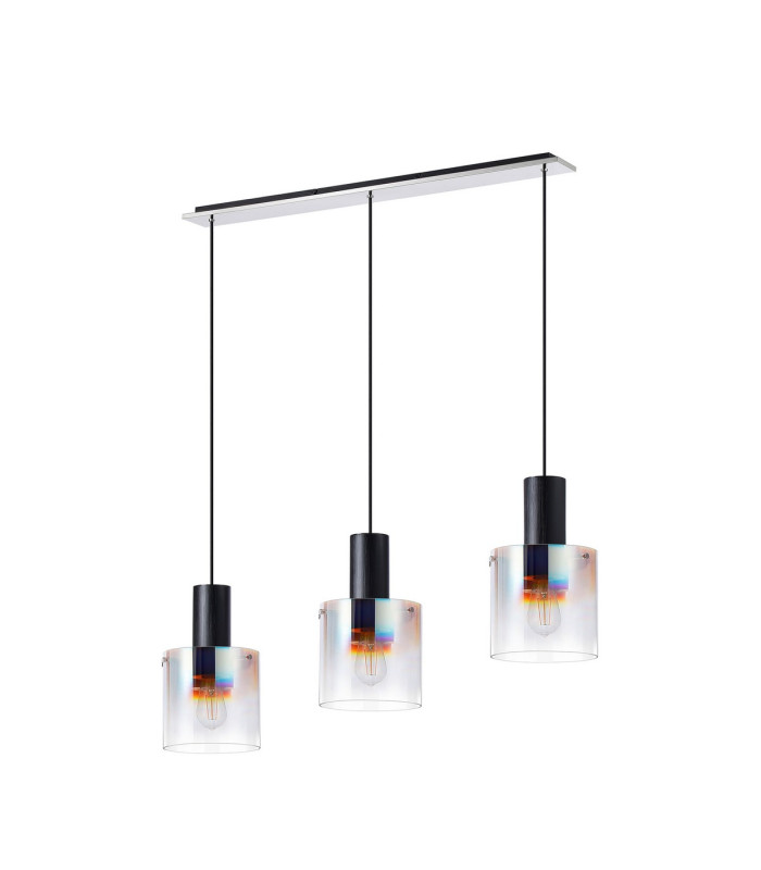 Ghent Linear Pendant 3 Light Adjustable E27 Black/Iridescent Fade Glass-4