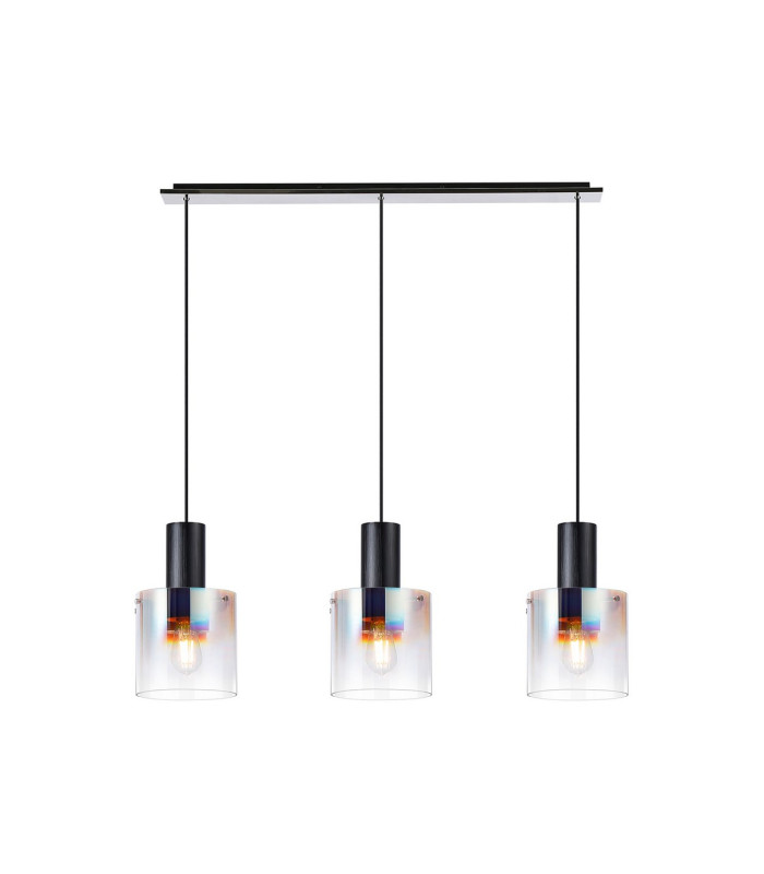Ghent Linear Pendant 3 Light Adjustable E27 Black/Iridescent Fade Glass-5