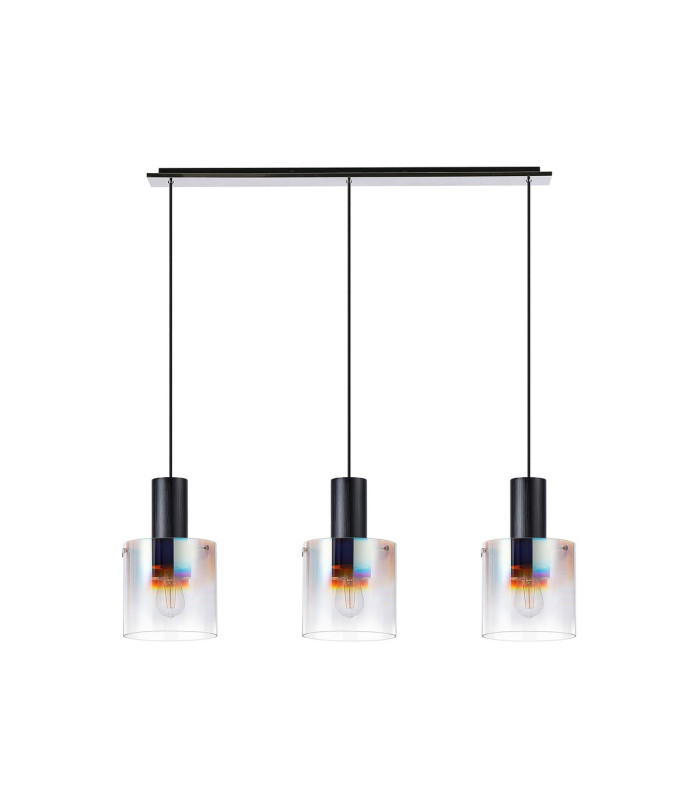 Ghent Linear Pendant 3 Light Adjustable E27 Black/Iridescent Fade Glass-6