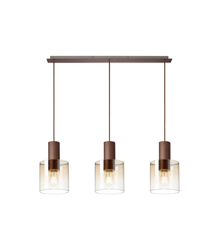 Ghent Linear Pendant 3 Light Adjustable E27 Mocha/Amber Fade Glass-1