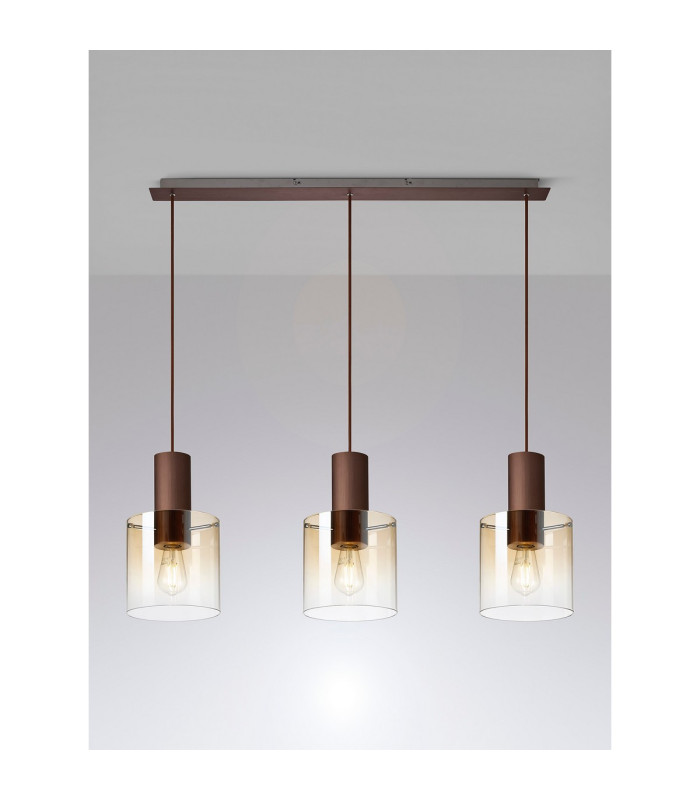 Ghent Linear Pendant 3 Light Adjustable E27 Mocha/Amber Fade Glass-3