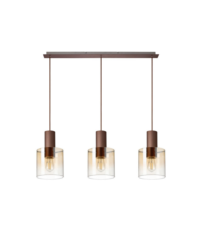 Ghent Linear Pendant 3 Light Adjustable E27 Mocha/Amber Fade Glass-4