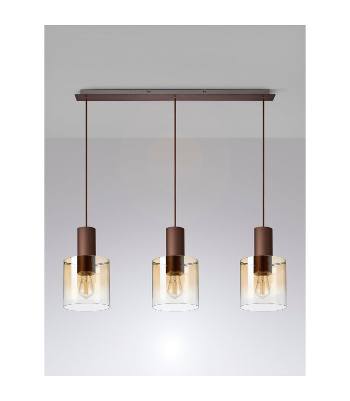 Ghent Linear Pendant 3 Light Adjustable E27 Mocha/Amber Fade Glass-7