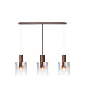 Ghent Linear Pendant 3 Light Adjustable E27 Mocha/Iridescent Fade Glass-1