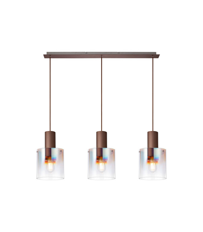 Ghent Linear Pendant 3 Light Adjustable E27 Mocha/Iridescent Fade Glass-1