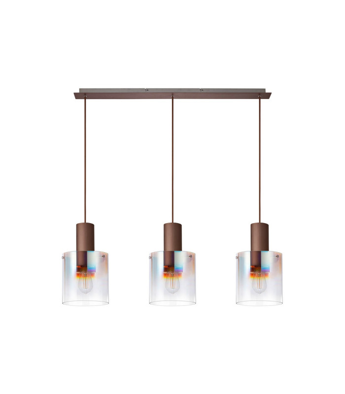 Ghent Linear Pendant 3 Light Adjustable E27 Mocha/Iridescent Fade Glass-4