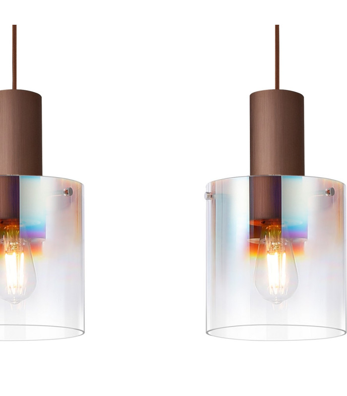 Ghent Linear Pendant 3 Light Adjustable E27 Mocha/Iridescent Fade Glass-6