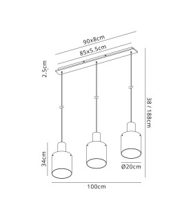 Ghent Linear Pendant 3 Light Adjustable E27 Mocha/Smoke Fade Glass-2