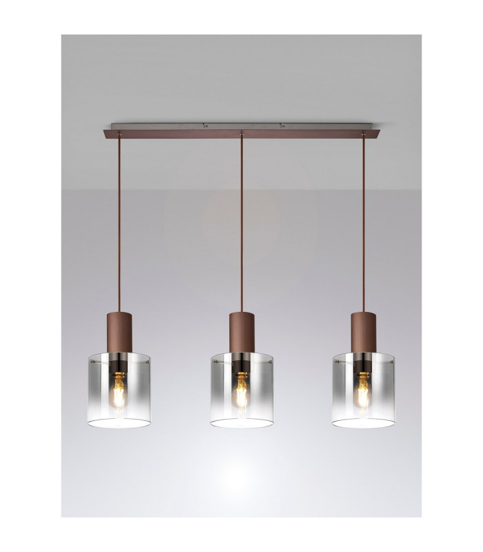 Ghent Linear Pendant 3 Light Adjustable E27 Mocha/Smoke Fade Glass-3