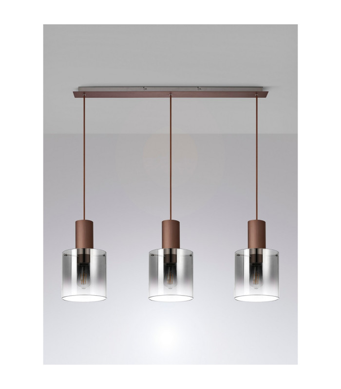 Ghent Linear Pendant 3 Light Adjustable E27 Mocha/Smoke Fade Glass-7