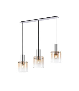 Ghent Linear Pendant 3 Light Adjustable E27 Polished Nickel/Black/Amber Fade Glass-1
