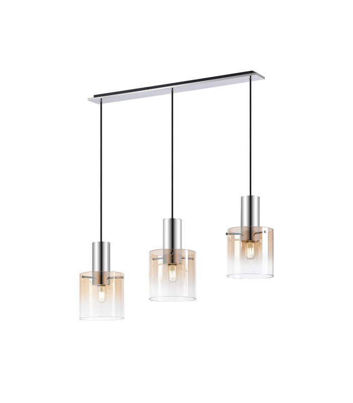 Ghent Linear Pendant 3 Light Adjustable E27 Polished Nickel/Black/Amber Fade Glass-1