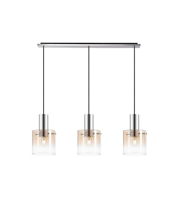 Ghent Linear Pendant 3 Light Adjustable E27 Polished Nickel/Black/Amber Fade Glass-5