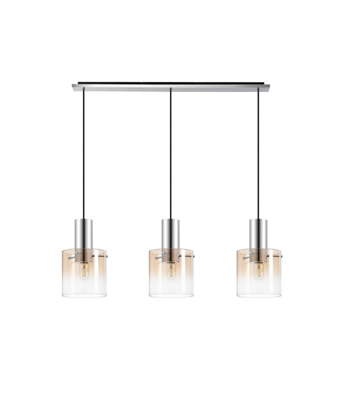 Ghent Linear Pendant 3 Light Adjustable E27 Polished Nickel/Black/Amber Fade Glass-6