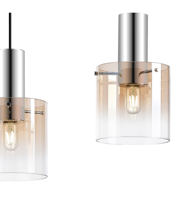 Ghent Linear Pendant 3 Light Adjustable E27 Polished Nickel/Black/Amber Fade Glass-8