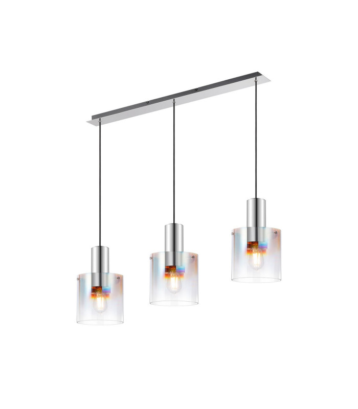 Ghent Linear Pendant 3 Light Adjustable E27 Polished Nickel/Black/Iridescent Fade Glass-1
