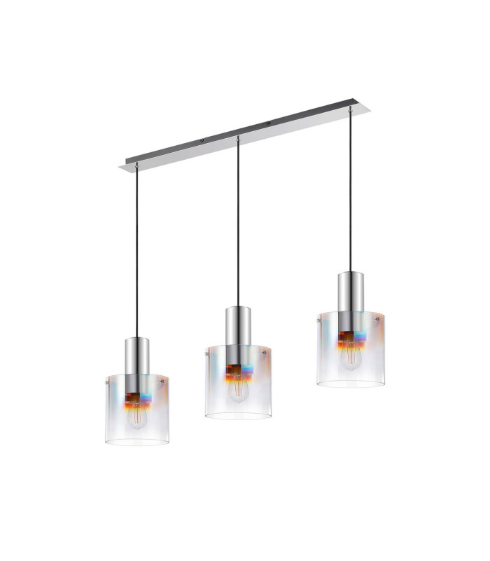 Ghent Linear Pendant 3 Light Adjustable E27 Polished Nickel/Black/Iridescent Fade Glass-4