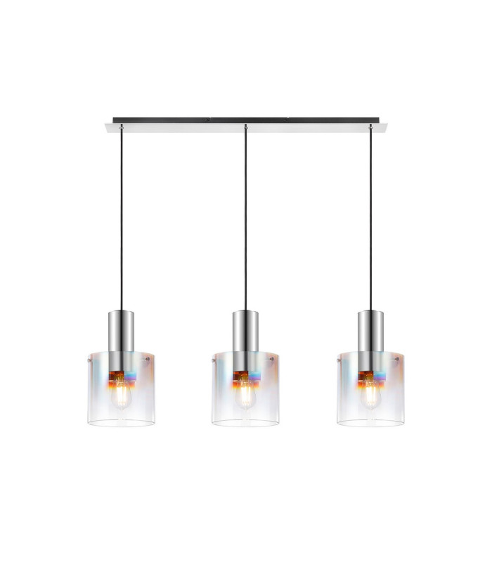 Ghent Linear Pendant 3 Light Adjustable E27 Polished Nickel/Black/Iridescent Fade Glass-5