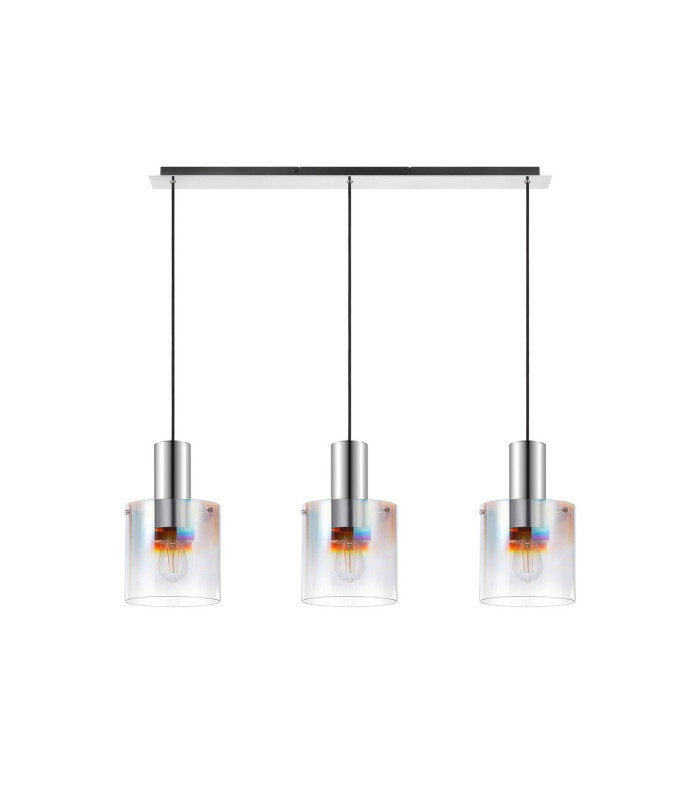 Ghent Linear Pendant 3 Light Adjustable E27 Polished Nickel/Black/Iridescent Fade Glass-6
