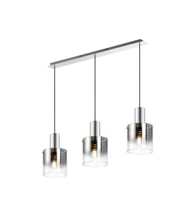 Ghent Linear Pendant 3 Light Adjustable E27 Polished Nickel/Black/Smoke Fade Glass-1