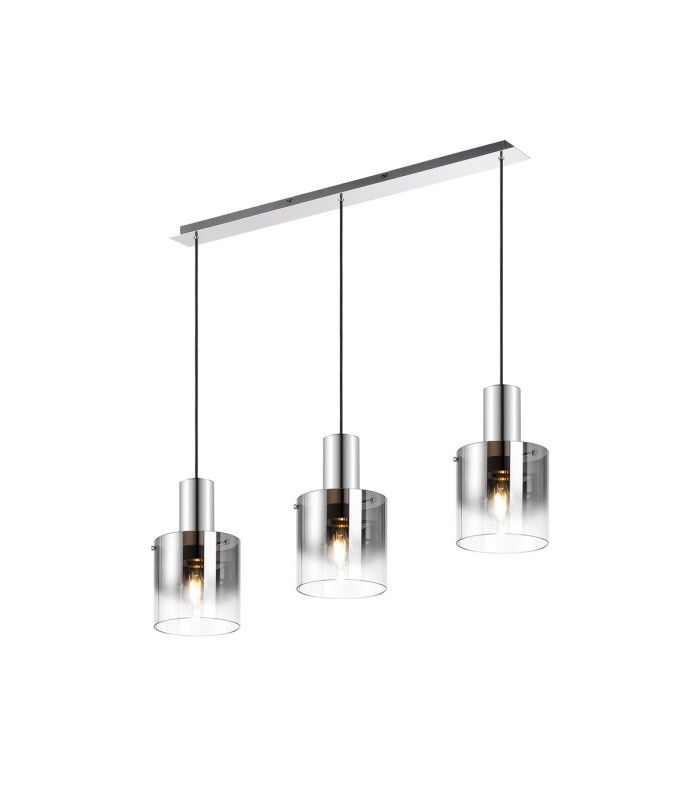Ghent Linear Pendant 3 Light Adjustable E27 Polished Nickel/Black/Smoke Fade Glass-1
