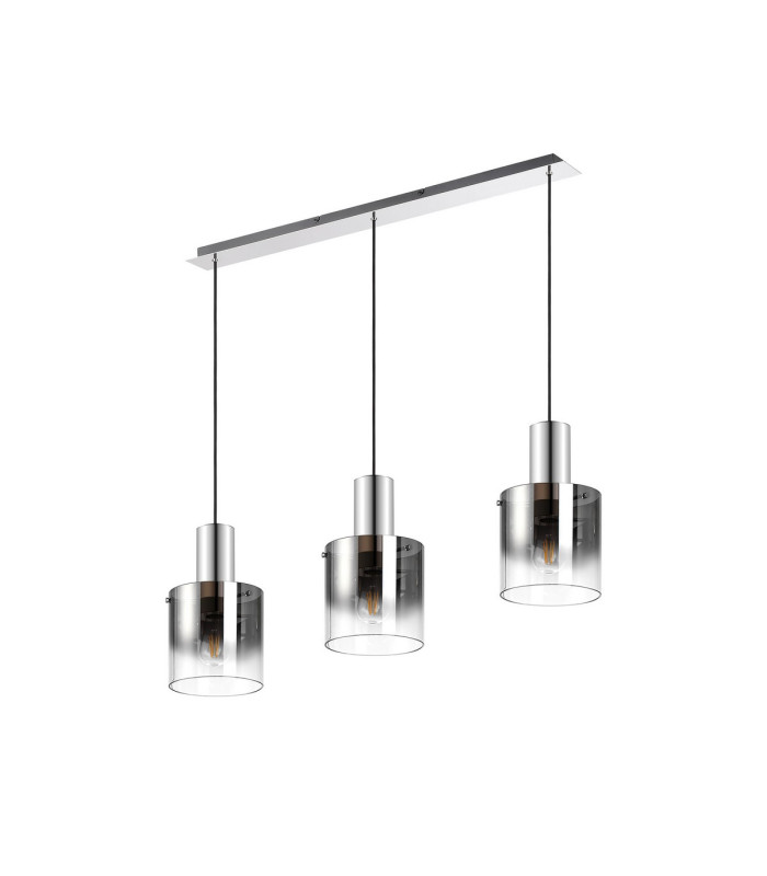 Ghent Linear Pendant 3 Light Adjustable E27 Polished Nickel/Black/Smoke Fade Glass-4