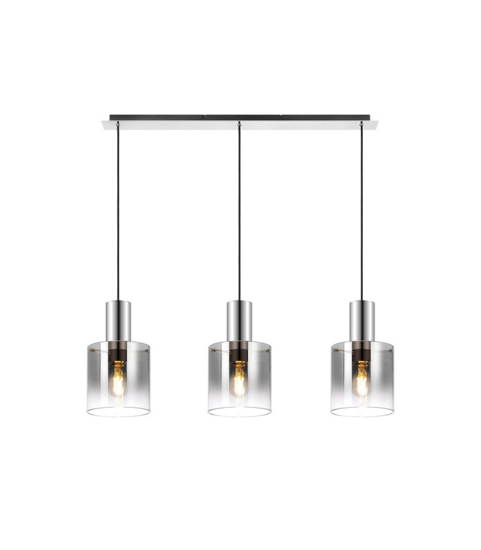 Ghent Linear Pendant 3 Light Adjustable E27 Polished Nickel/Black/Smoke Fade Glass-5