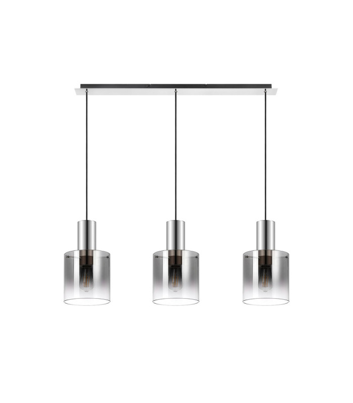 Ghent Linear Pendant 3 Light Adjustable E27 Polished Nickel/Black/Smoke Fade Glass-6