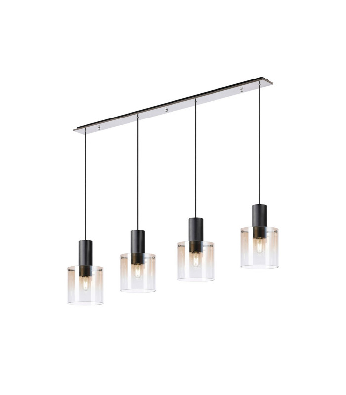 Ghent Linear Pendant 4 Light Adjustable E27 Black/Polished Chrome/Amber Fade Glass-1